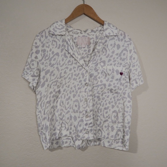 Spiritual Gangster Lover State of Mind Leopard Print Button Down Top Pajama Gray - Picture 7 of 8